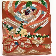 ［6689］袋帯 鳳凰花車文様 刺繍 六通 正絹 着物 フォーマル