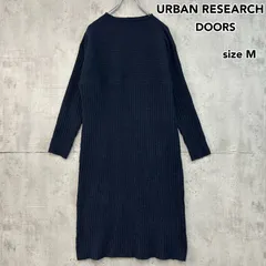 美品 URBAN RESEARCH DOORS アーバンリサーチドアーズ リブ切替ニット ワンピース 膝丈 紺 ネイビー M DR47-26A109 ウール混 洗える ストレッチ きれいめ カジュアル 上品 長袖 ★ ◆■