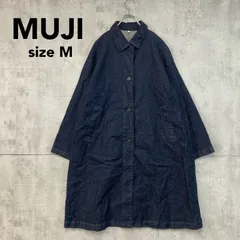 美品 MUJI 無印良品 ムジルシリョウヒン デニムコート ステンカラーコート M 濃紺 インディゴ 綿 コットン BDE02A0S ロングコート スプリングコート 羽織り シンプル カジュアル ★ ■◇