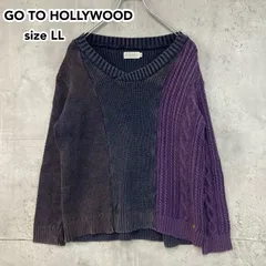 GO TO HOLLYWOOD ゴートゥーハリウッド ケーブル Vネック ニット セーター クレイジーパターン 再構築 LL ネイビー パープル 綿100% コットン 日本製 FITH フィス 切り替え バイカラー 古着 ストリート ★ ◆■