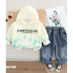 ブルー プルオーバー 2点 セットアップ 長袖 パーカー デニム風 ボトムス 上下セット キッズ ベビー服 男の子 女の子 綿混 春 秋 韓国子供服 80cm 90cm 100cm 110cm 120cm