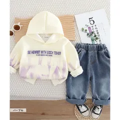 パープル プルオーバー 2点 セットアップ 長袖 パーカー デニム風 ボトムス 上下セット キッズ ベビー服 男の子 女の子 綿混 春 秋 韓国子供服 80cm 90cm 100cm 110cm 120cm
