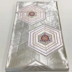 ［6696］袋帯 花亀甲文様 シルバー 六通 正絹 着物 フォーマル