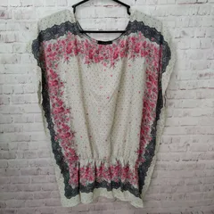 【TAKA70-14】△ CLEAR クリア｢ バラ柄&水玉柄&黒レース柄縁取りデザイン ポンチョ風 チュニック ブラウス 薄手素材｣ レディース サイズ不明