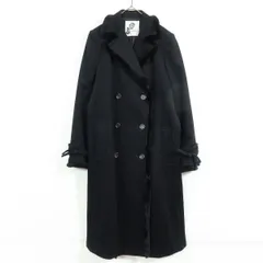 インゲボルグ★エレガント！ファー付きロングコート  ウール&カシミヤ♪ラビットファー サイズM 黒系＊ z11425