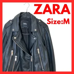 【本革】ザラ　ライダースジャケット　ダブル　レザージャケット　レディース　M