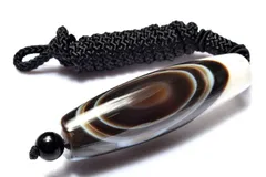 【１点物】チベット産 黒天眼石と水晶共生　64x19(丸玉8)mm　天珠手編み ペンダントネックレス パワーストーン 天然石 _PC9068