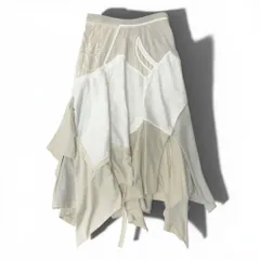 【中古】LOEWE ロエベ フレアスカート 変形スカート ドッキングスカート ブランドロゴ刺繍 Mサイズ アイボリー ベージュ コットン100％ レディース 女性用o07t