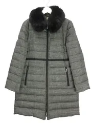 ダックス DAKS ツイード ダウンコート フォックスファー付き 40 グレー系 アウター 上着