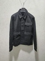 M) ザラ ブラック セルビッジ デニム オーバーサイズシャツ ジャケット ワーク ブラックデニム ジャケット 7380 403