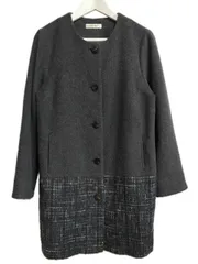 ゴールデンベア GOLDEN BEAR ノーカラー コート L ツイード 切替 ラメ ウール グレー ブラック ホワイト 黒 白 長袖 アウター