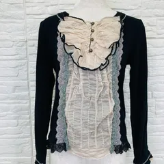 axes femme アクシーズファム 長袖カットソー／デザイントップス（レース・フリル系）ブラック　Mサイズ　5298