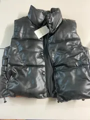 【保管品　未使用】ZARA フェイクレザーパフダウンベスト　XL 黒