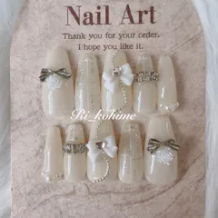 ネイルチップ　現品　フレンチガーリー　ちゅるん　ニュアンス　バレエコア　ワンホン　韓国　メンカラ　推しネイル　y2k  夢かわ　ツイード　バレエコア　白　ホワイト　オフホワイト　アイボリー　ブライダル　リボン　花　椿　薔薇