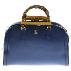 GUCCI (グッチ) ダイアナ バンブー ダッフル ミディアム 2WAY レザー ハンド ショルダーバッグ ブルー 705373