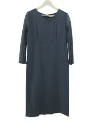 utilism ユーティリズム 袖レースアッシュブルードレス 長袖 4 M ブルー系 グリーン系 膝下丈 ワンピース オンワード樫山