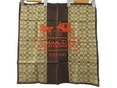 コーチ COACH スカーフ シグネチャー柄 ベージュ系 総柄 シルク ☆AA★