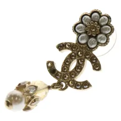 CHANEL (シャネル) フラワーココマーク ラインストーン装飾 パールピアス ゴールド レディース