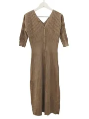 フレイアイディー FRAY I.D リブニットロングワンピース Vネック 七分袖 ウール カシミヤ モカ ブラウン系