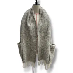 LAPUAN KANKRIT ラプアンカンクリ ポケットショール ストール ウール グレー ホワイト レディース 秋 冬 ゴーゴー古着マルイ北千住店 No.1603
