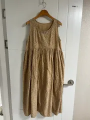 (日本ヴィンテージ)ノースリーブ ONE PIECE ベージュ コットン レーヨン Long M