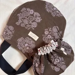 ジョイントトートバッグ(巾着と2点セット)コーデュロイxデニムキルティング　ブラウン