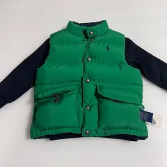 ポロラルフローレン キッズ グリーン+ネイビー リバーシブル ダウン ベスト 110