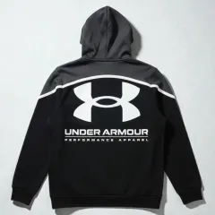 105)UNDER ARMOUR アンダーアーマー 起毛 WHO フードTシャツ ブラック バイカラー