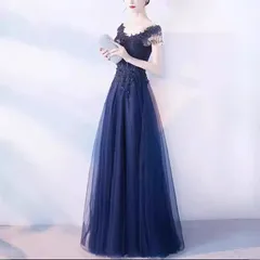 新品未使用 卸売ドレス 女性用ディープネックオフショルダー 司会者用スカート 忘年会フレアスカート ショートスリーブセクシースタイル