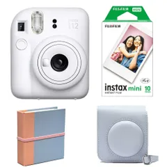 (4点セットB)富士フイルム インスタントカメラ チェキ instax mini 12 ホワイト フィルム アルバム 専用ケース付き！