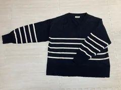ELGNA  白黒ボーダーＶネックニット　Lサイズ(40)
