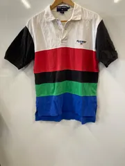 ピB213⚫︎PORO SPORT RALPH LAUREN⚫︎ポロスポーツラルフローレン⚫︎メンズ⚫︎ポロシャツ⚫︎半袖⚫︎ロゴ刺繍⚫︎ロゴワッペン⚫︎スポーツ⚫︎ボーダー⚫︎コットン100%⚫︎sizeM⚫︎白×黒×赤×緑×青