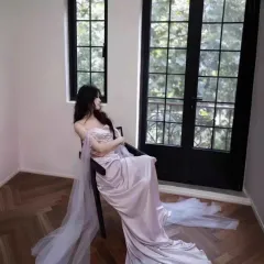 新品未使用 パープルオフショルダードレス レーストレイン フレンチスタイル 超ファンタジーモード フォトウェディング / セクシースタイル 女性用