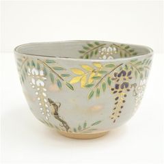 京焼 高台寺窯 森里陶楽造 仁清写波之橋茶碗（保護箱） 茶道 抹茶