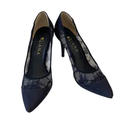 DIANA レースパンプス ネイビー 24.0【ZK78】