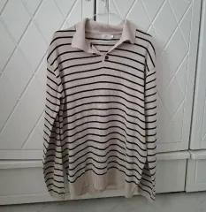 ボーダー柄 カラーネック ニット 長袖Tシャツ