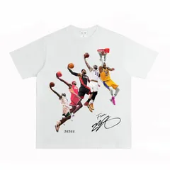 バスケットボール レブロン・ジェームズ 記録的ダンク プリント Tシャツ メンズ  半袖 カジュアルトップス ホワイト