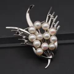 H972 本真珠 5.3-6mm12珠 パール SILVER刻印 ブローチ デザイン シルバー コサージュ 6月誕生石