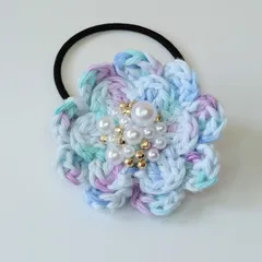 ヘアゴム１４.ビーズがいっぱい段染めコットン