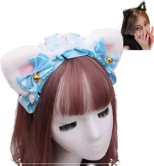 WinJapan 猫耳 カチューシャ 軍服 ロリータ コスプレ ネコミミカチューシャ ハロウィン (ヘッドドレス青,  Free Size)