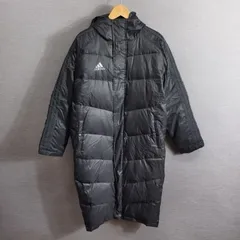 adidas アディダス ベンチ コート ダウン スポーツ 観戦 トレーニング 練習 ウェア サイドライン JD1021 サイズ S ブラック系 フード付き ロゴ 刺繍 A759