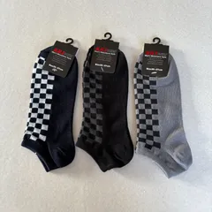 ［新品未使用］ メンズショート丈ソックス3足セット 紳士靴下 モザイク柄 まとめ売り ［25～27cm］ カジュアルソックス スニーカーソックス ［フリーサイズ］