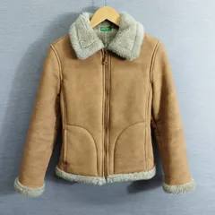 UNITED COLORS OF BENETTON ユナイテッド カラーズ オブ ベネトン フェイク ムートン ジャケット B-3 フライトジャケット ボア ジップアップ イタリア製 アウター 90s VINTAGE 古着 ボア XS ブラウン系 A763