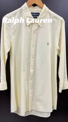 RALPH LAURE ラルフローレン メンズS クリーム色 黄色 長袖 ボタンダウン シャツ 刺繍 カラーロゴ 中古 古着 60036