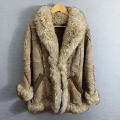 VINTAGE パッチワーク ムートン ジャケット ファーコート レザー 裏ボア ツギハギ 古着 ヴィンテージ グランジ レディース 11 ベージュ系 A764