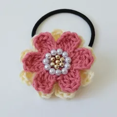 ヘアゴム１５.ピンク＆薄黄色コットン