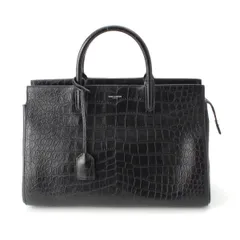 サンローラン カバリヴゴーシュ レザー クロコ 型押し 2way ハンドバッグ ブラック【中古】