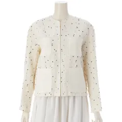 ドゥロワー コットン ツイード ドット ジップアップ ノーカラージャケット アウター 6522-299-0841 ホワイト ブラック 36【中古】