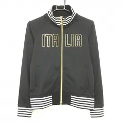 【美品】カッパ ブルゾン 黒×白 ネック・裾ボーダー スタッズ ダブルジップ レディース M ゴルフウェア Kappa