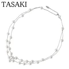 タサキ ダイヤ パール ネックレス 2連 ステーション 0.11ct アコヤパール7.0mm～7.4mm 47cm K18WG 新品仕上げ済 箱 TASAKI 田崎真珠【24886】